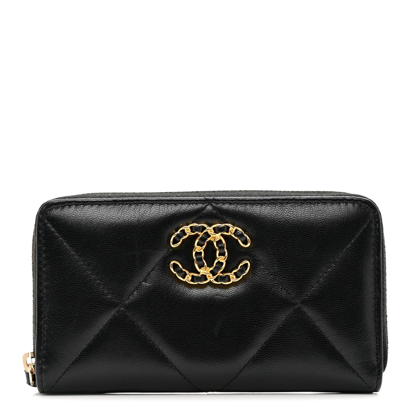 Goatskin Quilted Medium Chanel 19 Zipped Wallet Black