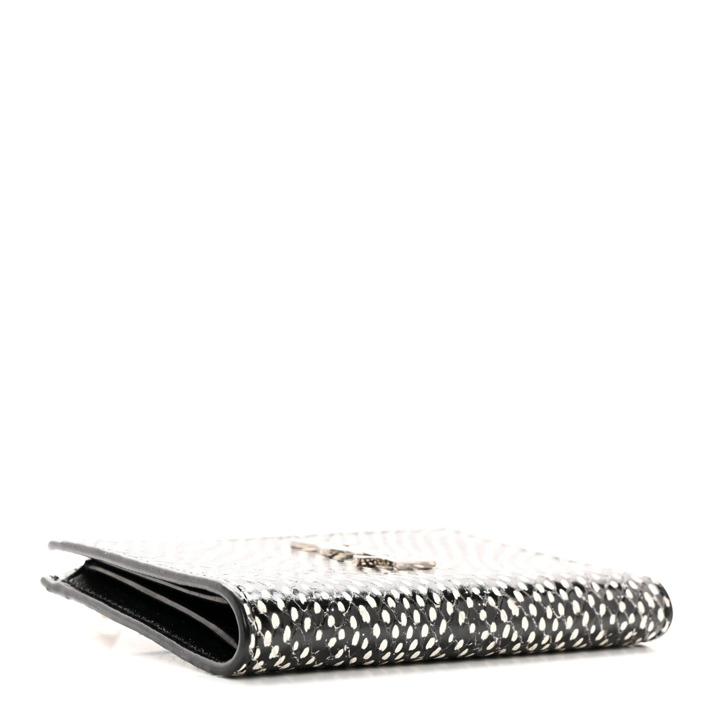 Calfskin Lambskin Snakeskin Embossed Monogram Fragments Wallet Black White