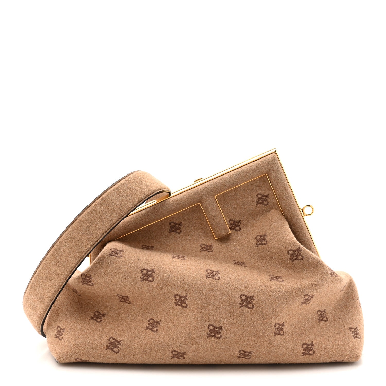 Fendi Flannel Karligraphy Embroidered Medium Fendi First Camel 1 of 10