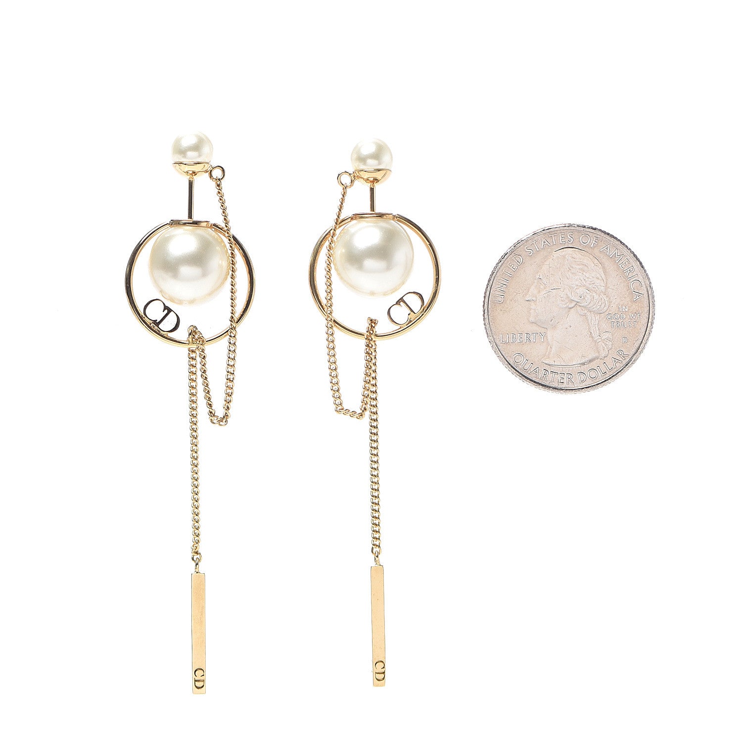 Christian Dior Pearl Tribales Dangle Chain Earrings Gold 2 of 5