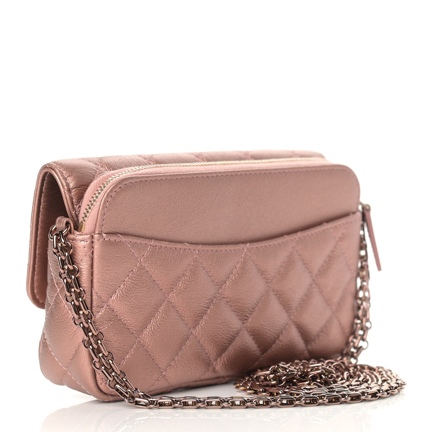 Metallic Grained Calfskin Quilted 2.55 Reissue Phone Holder With Chain Copper