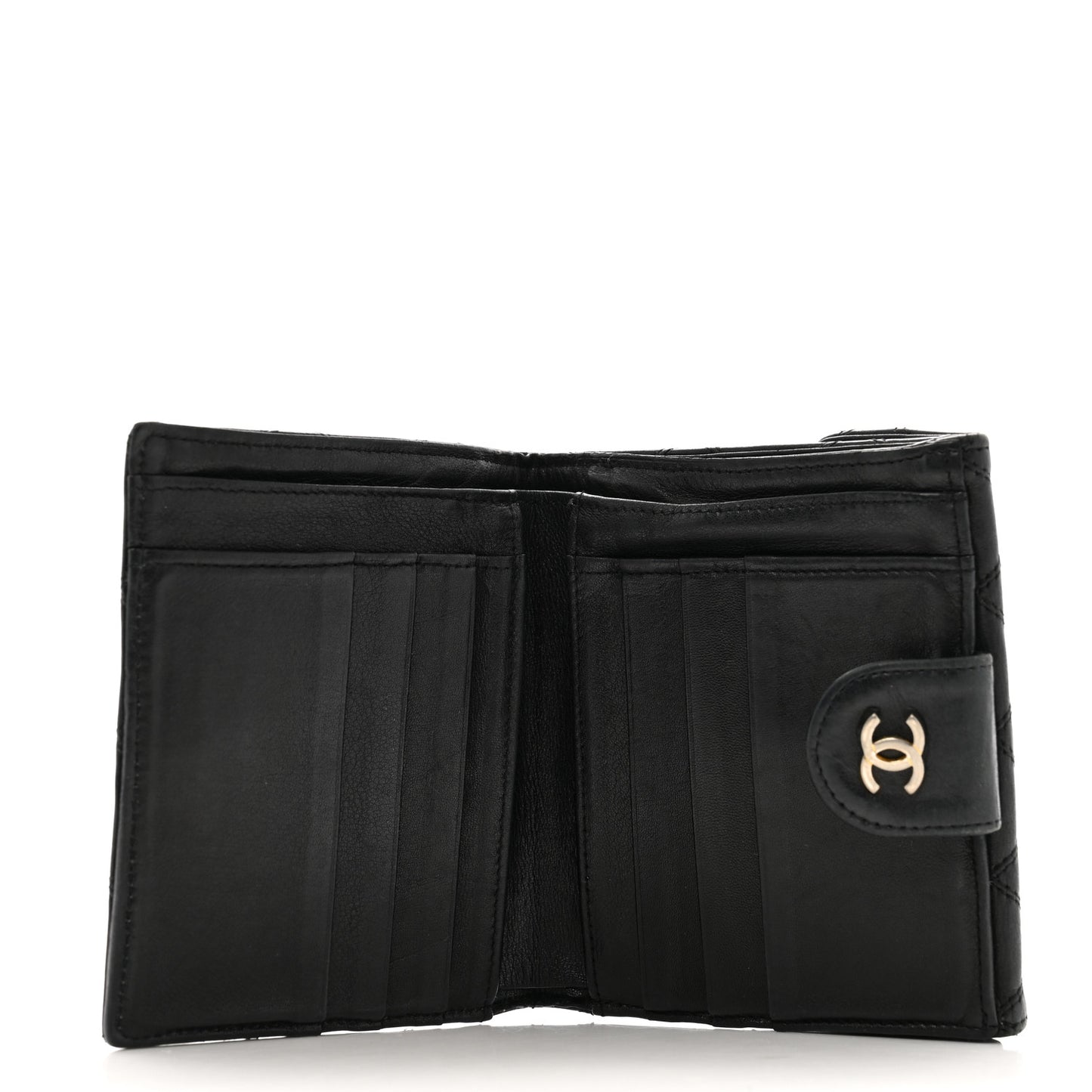 Lambskin Diamond Stitched Compact French Wallet Black
