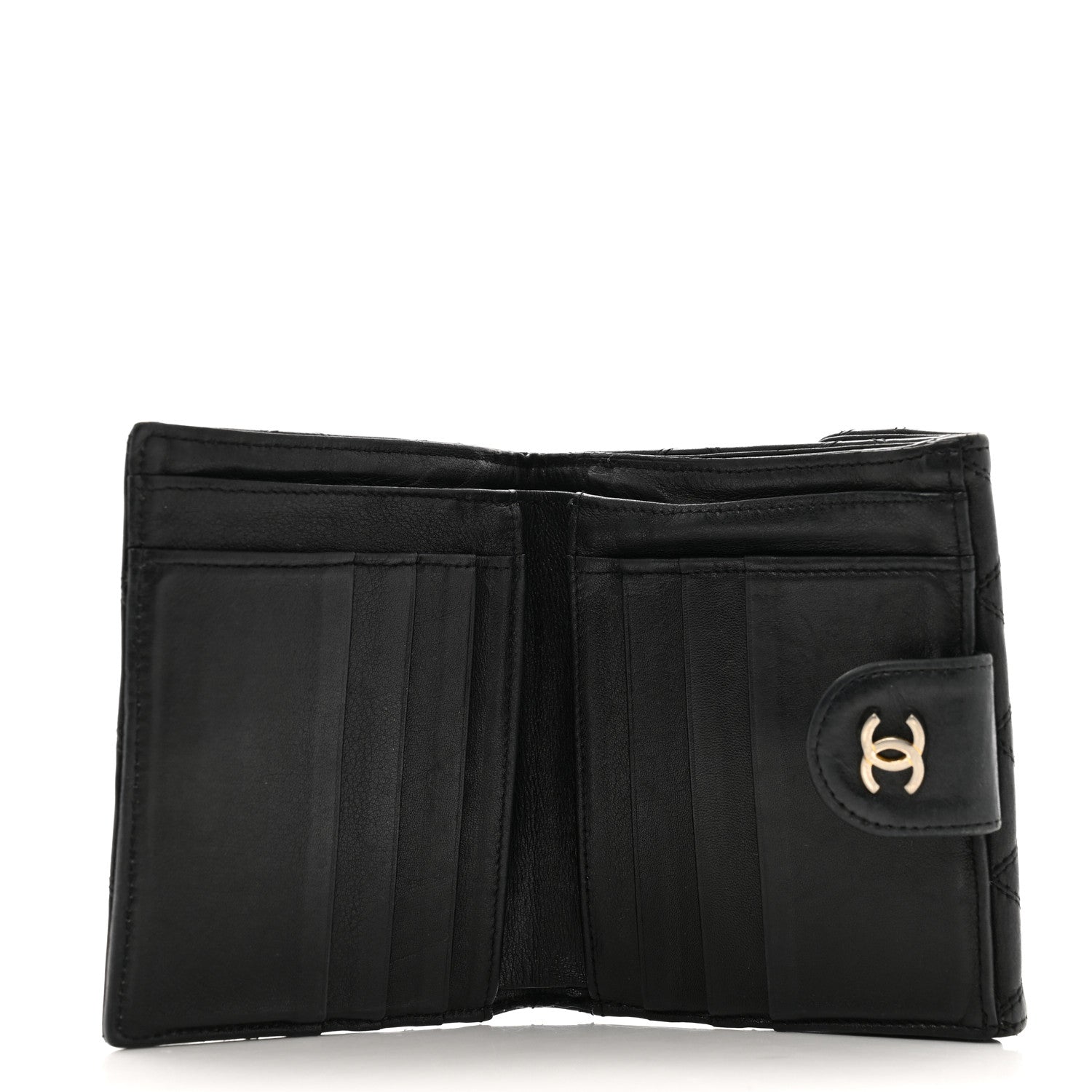 Chanel Lambskin Diamond Stitched Compact French Wallet Black 5 of 15