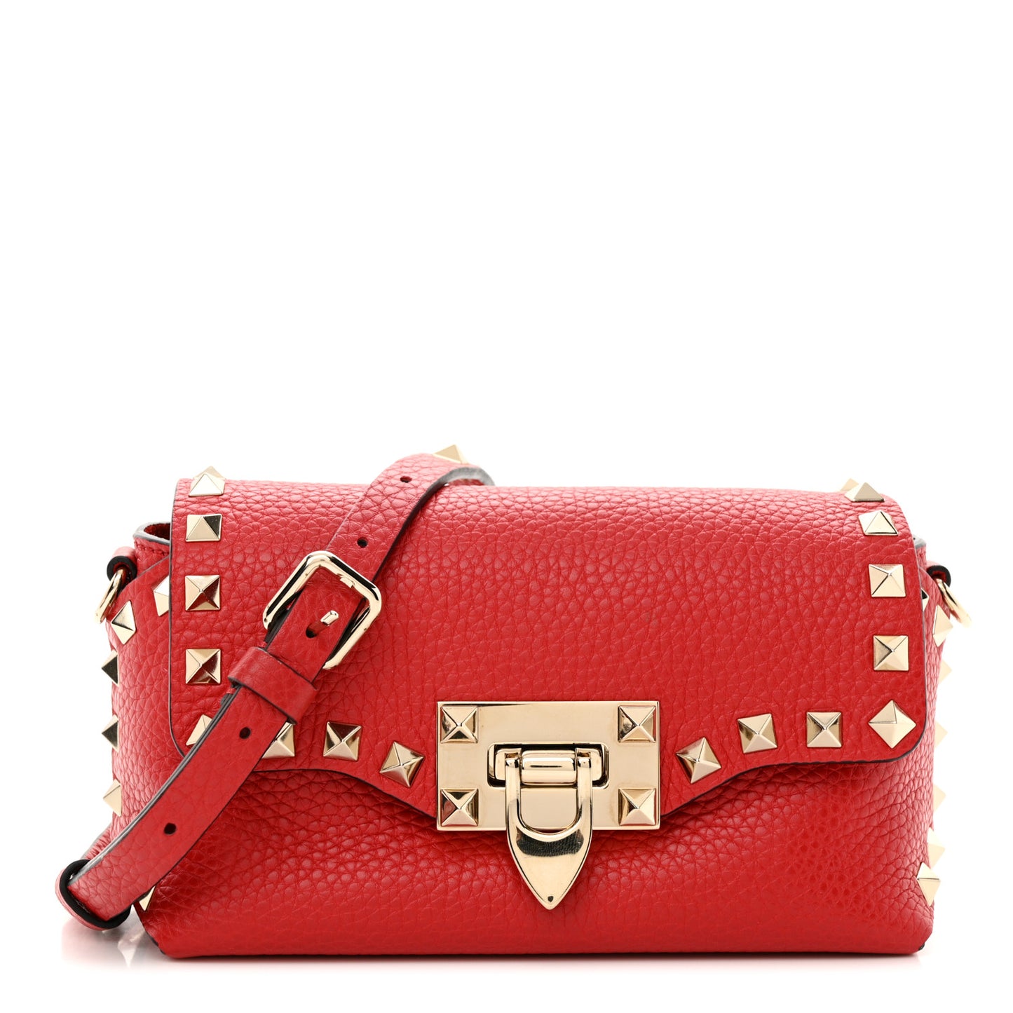 Pebbled Calfskin Mini Rockstud Crossbody Bag Rouge Pur
