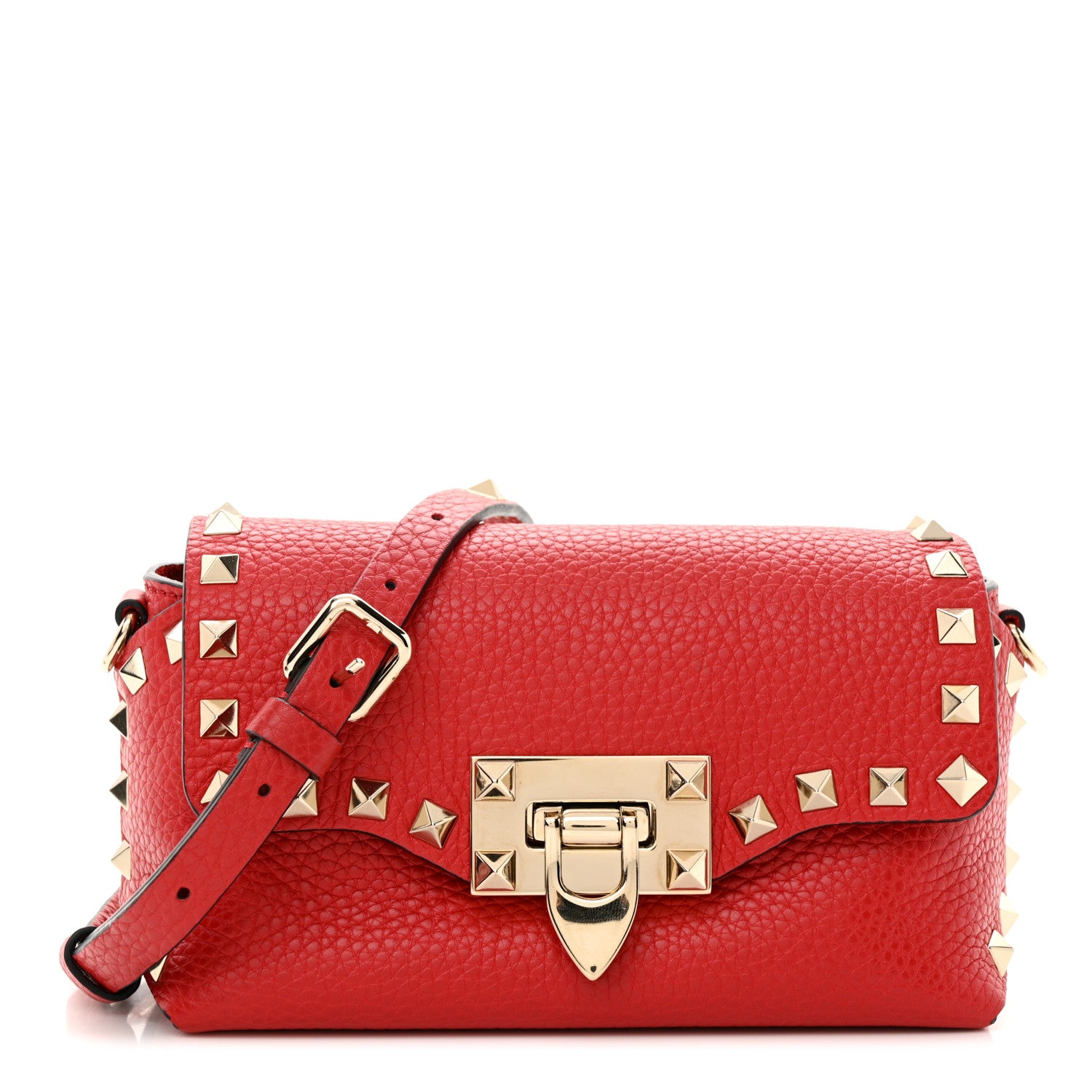 Valentino Garavani Pebbled Calfskin Mini Rockstud Crossbody Bag Rouge Pur 1 of 9