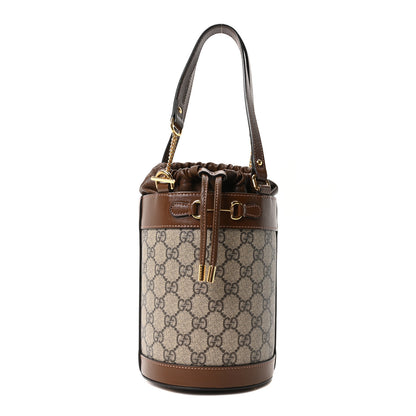 Gucci GG Supreme Monogram Azalea Sakai Calfskin Small Horsebit 1955 Drawstring Bucket Bag Beige Ebony Brown Sugar 1 of 10