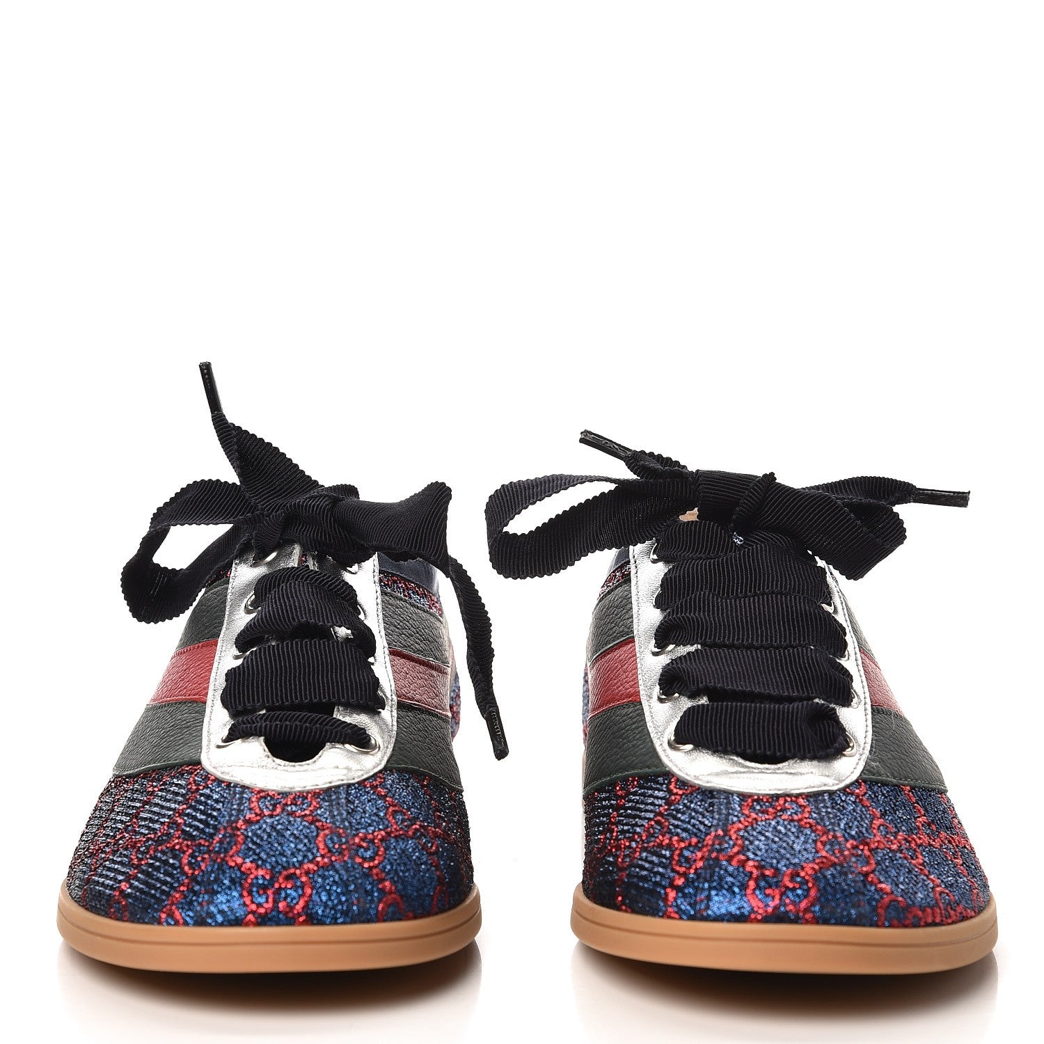 Gucci Lurex Calfskin Web GG Monogram Mens Falacer Sneakers 7 Iridescent Blue Iridescent Red Silver 2 of 11