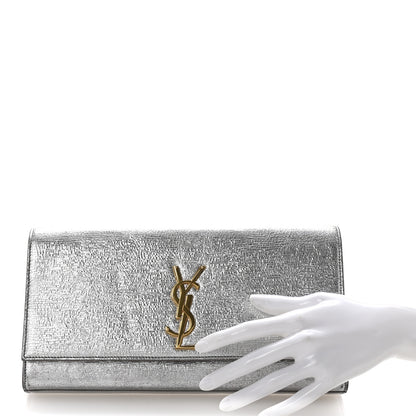 Saint Laurent Textured Metallic Calfskin Classic Monogram Cassandre Clutch Silver 2 of 6