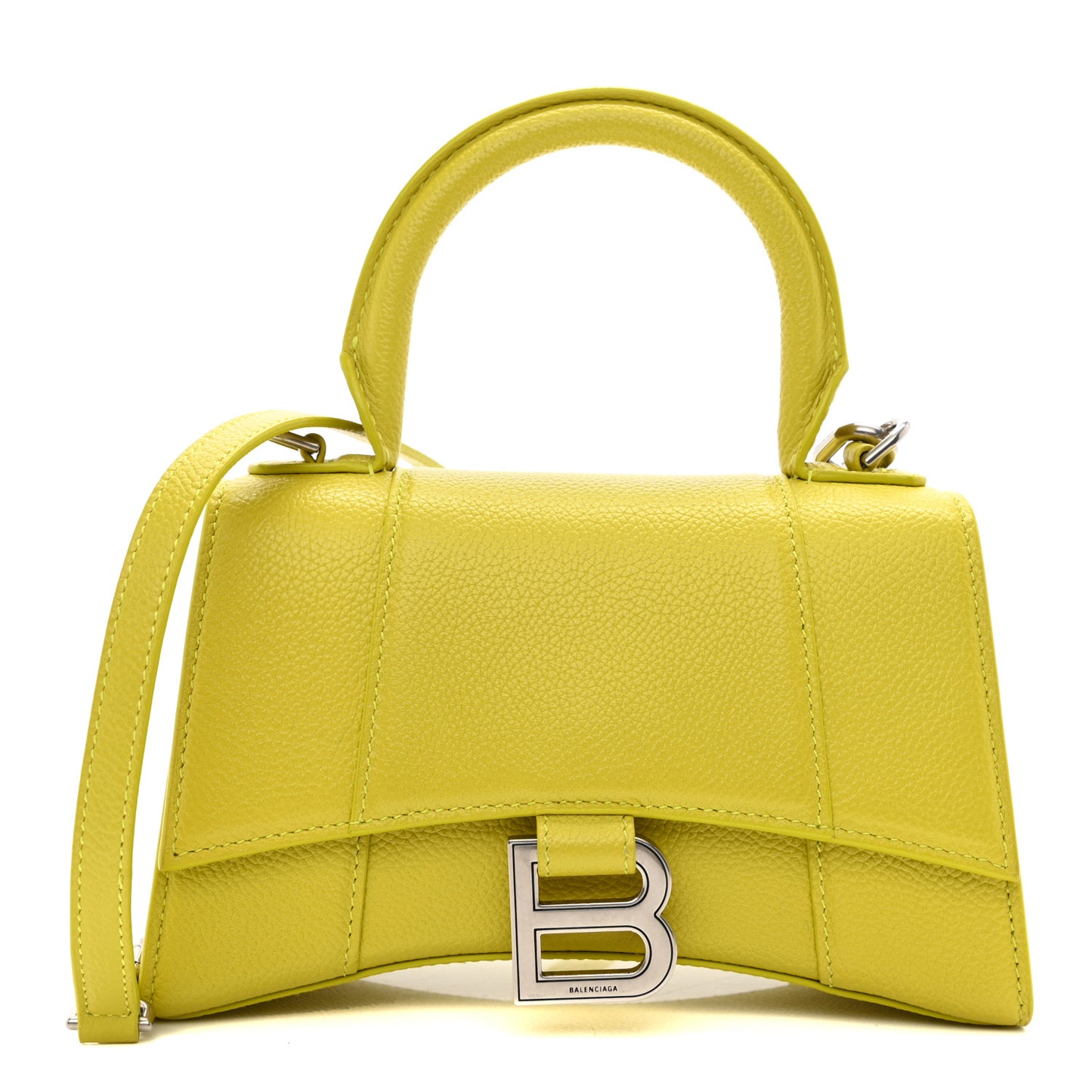 Grained Calfskin Hourglass Top Handle Bag XS Lime