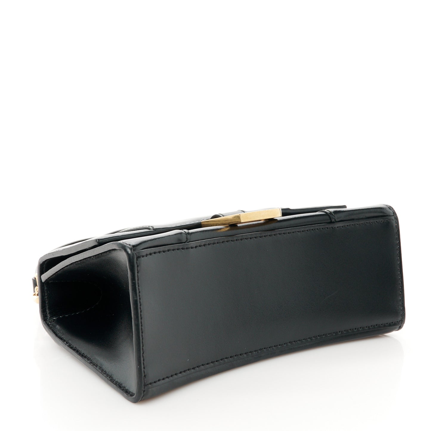 Shiny Box Calfskin Hourglass Top Handle Bag XS Black