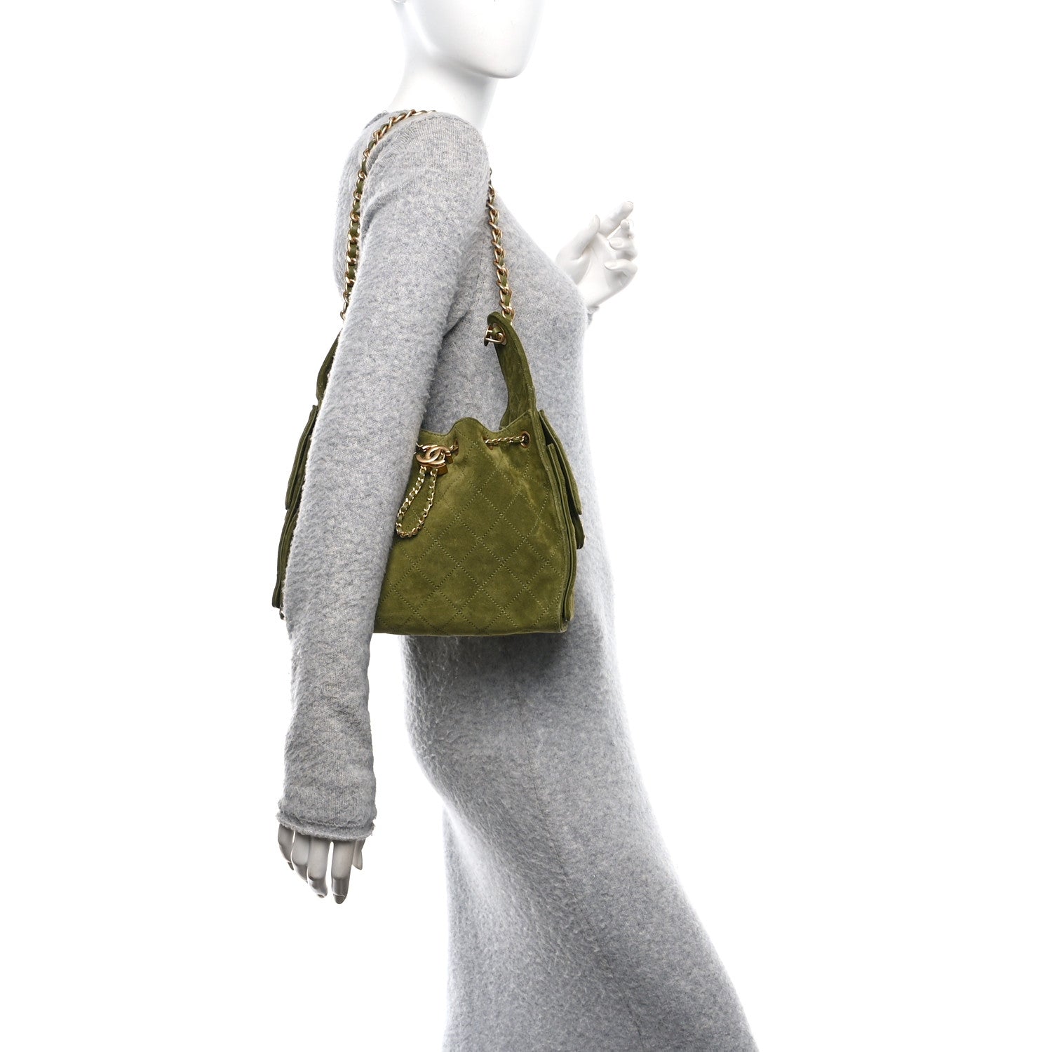 Chanel Suede Quilted Small Chanel 25 Handbag Khaki 2 of 11