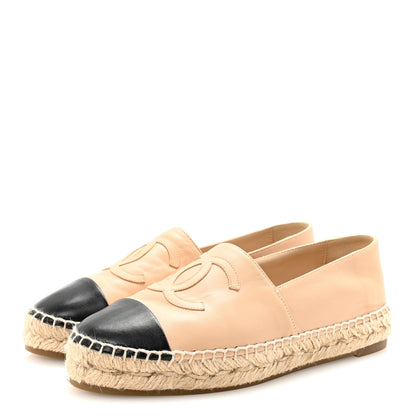 Chanel Lambskin CC Espadrilles 37 Beige Black 4 of 9