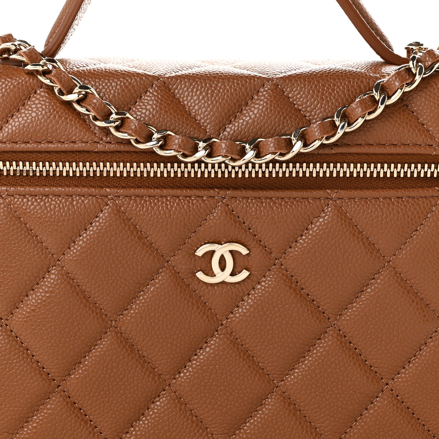 Chanel Caviar Quilted Top Handle Slim Vanity With Chain Camel 8 of 11