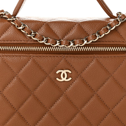 Chanel Caviar Quilted Top Handle Slim Vanity With Chain Camel 8 of 11