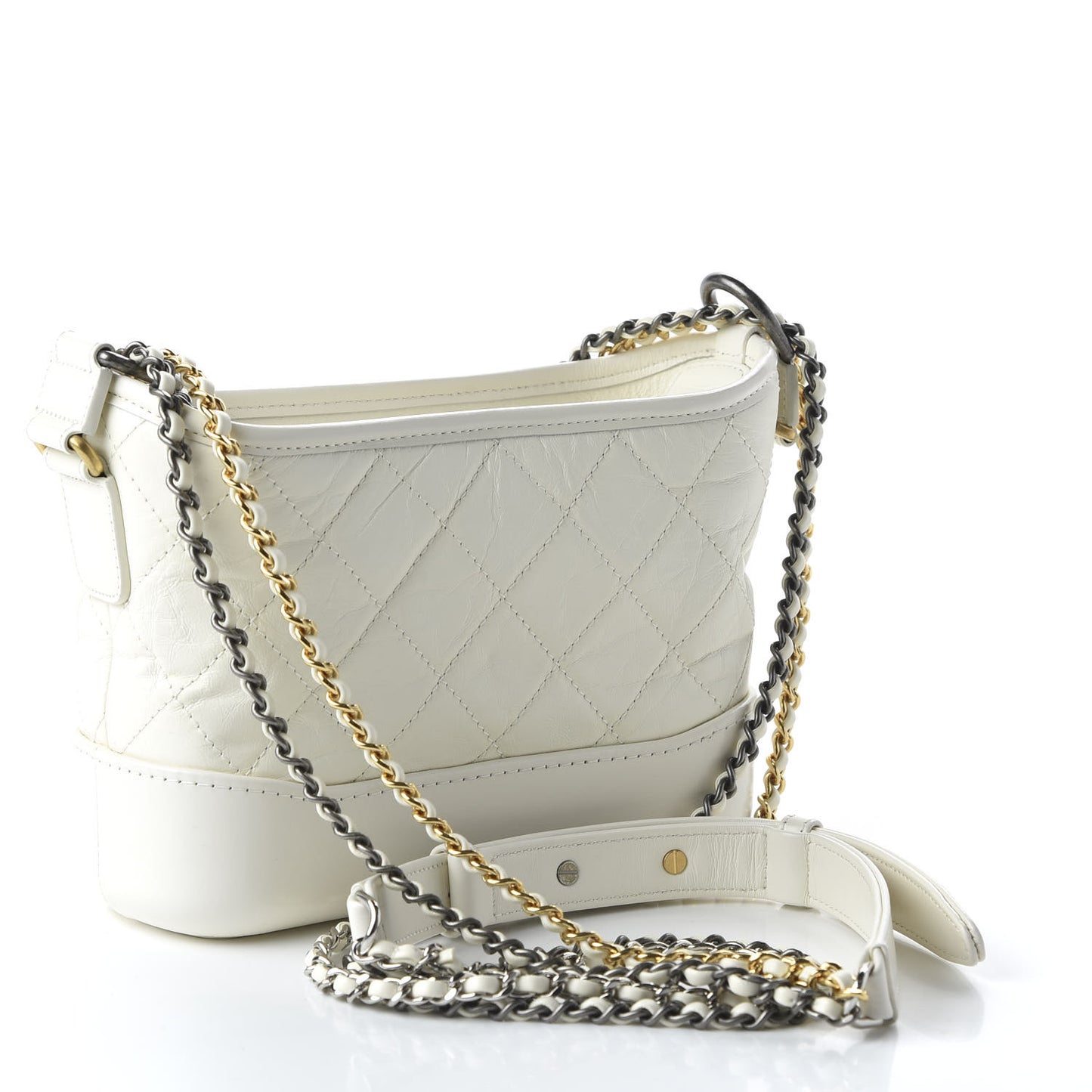 Aged Calfskin Quilted Small Gabrielle Hobo White