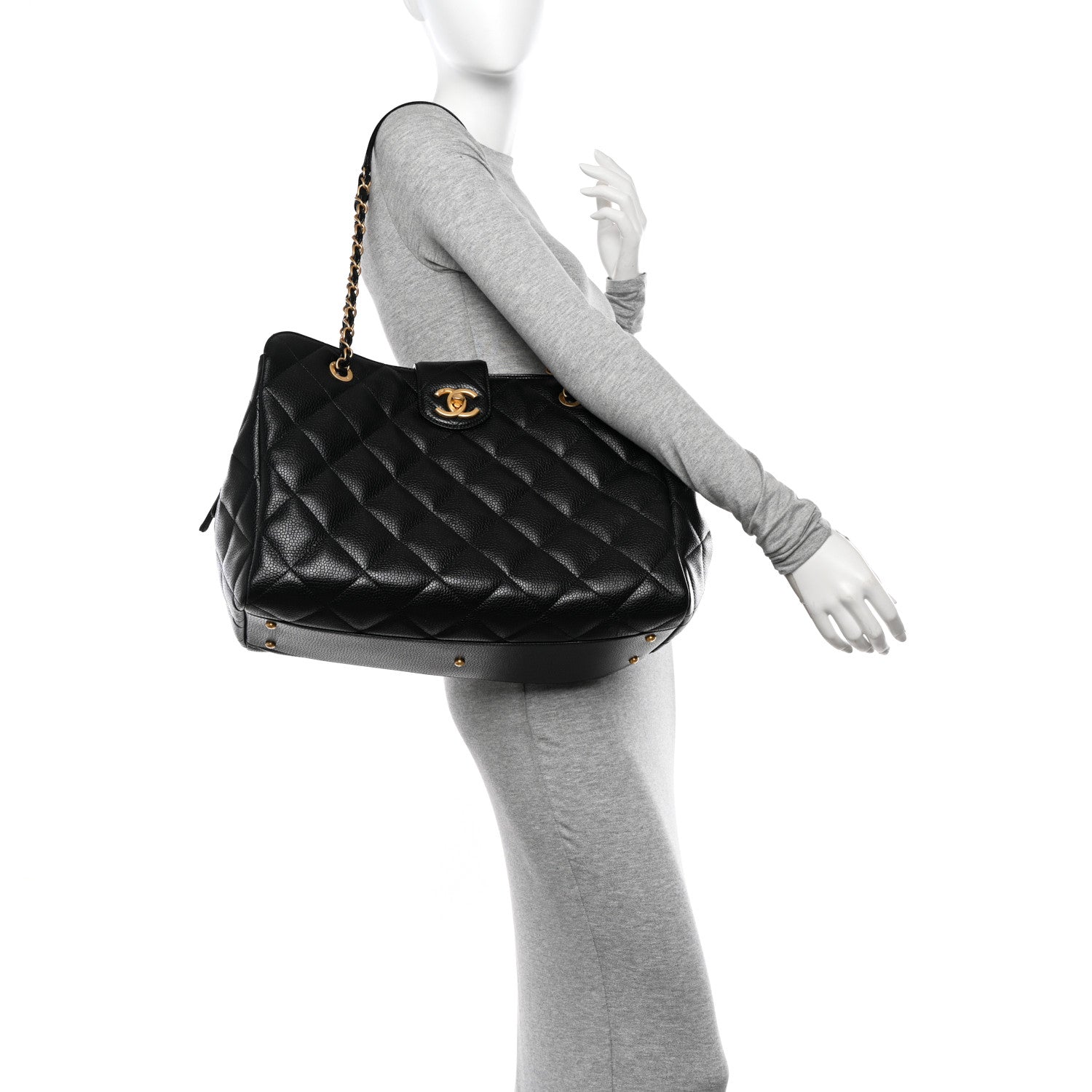 Chanel Metallic Grained Calfskin Quilted Shopping Tote Black 2 of 10
