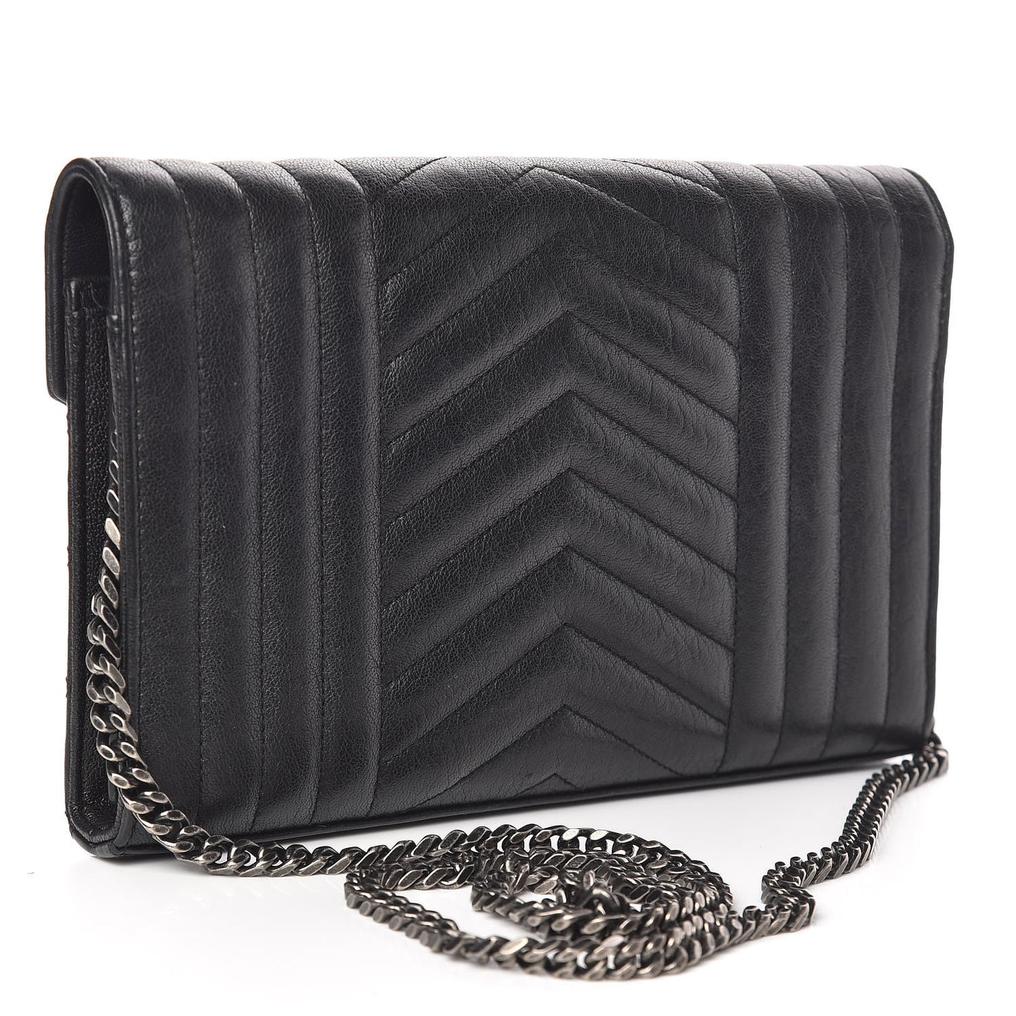 Sheepskin Tri-Quilt Monogram Envelope Chain Wallet Black