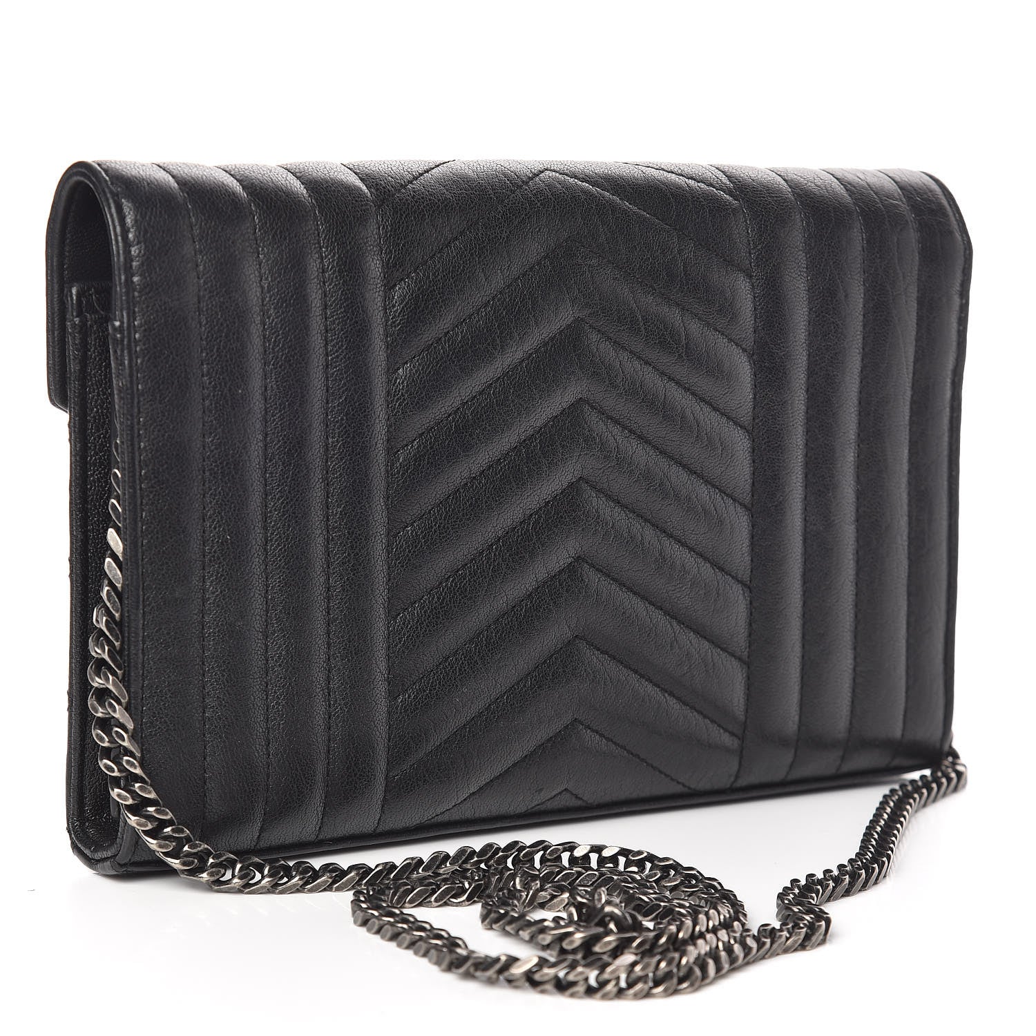 Saint Laurent Sheepskin Tri-Quilt Monogram Envelope Chain Wallet Black 3 of 10