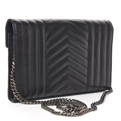 Saint Laurent Sheepskin Tri-Quilt Monogram Envelope Chain Wallet Black 3 of 10