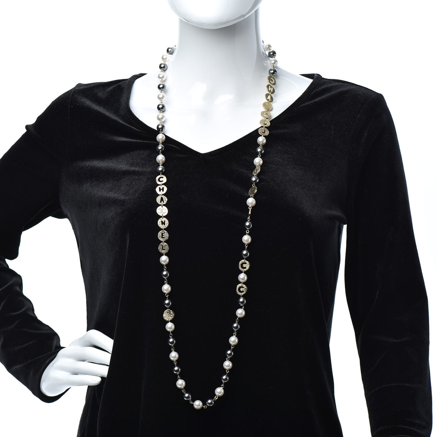 Pearl Papyrus Long Necklace Gold Pearly White Grey