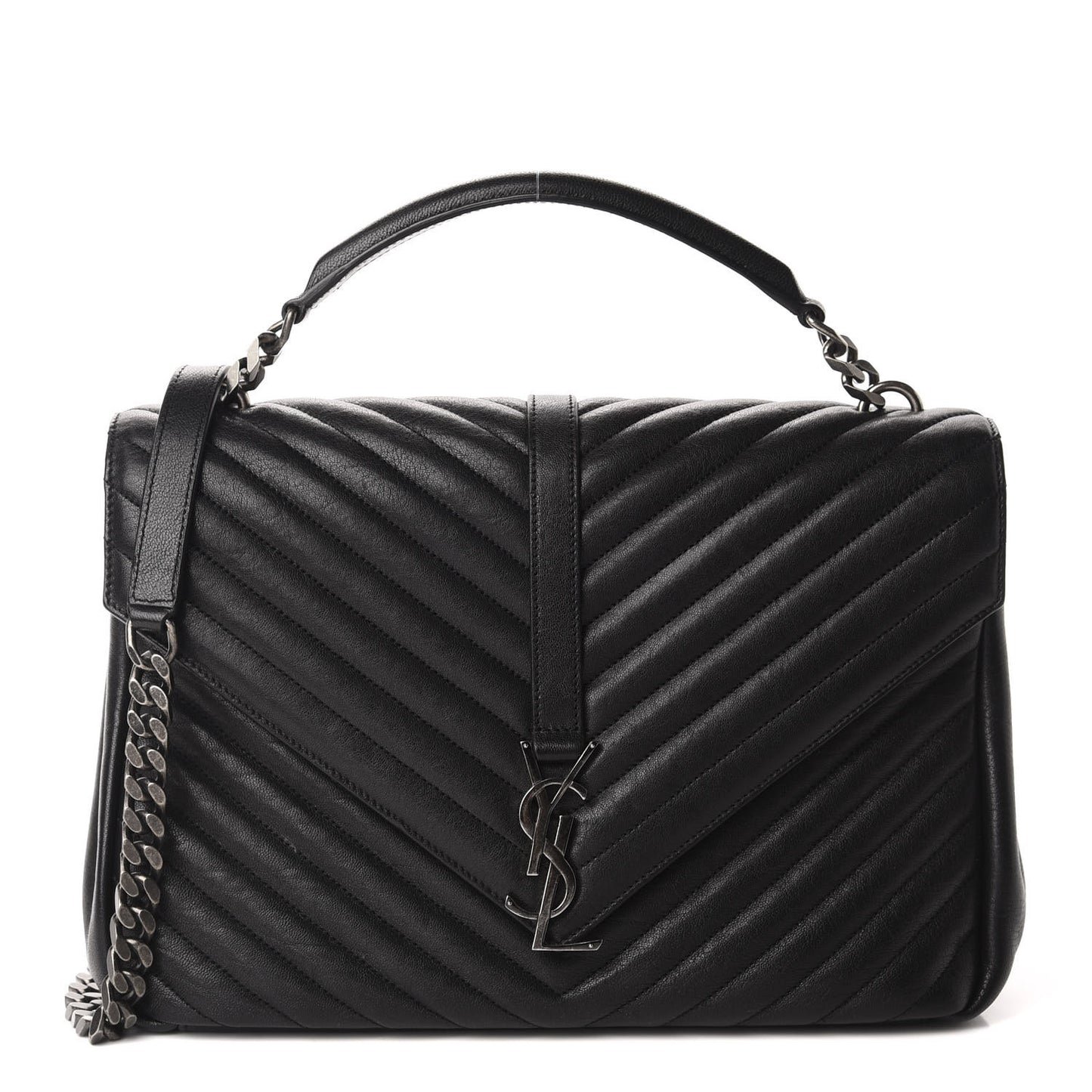 Sheepskin Matelasse Chevron Monogram Large College Satchel Black