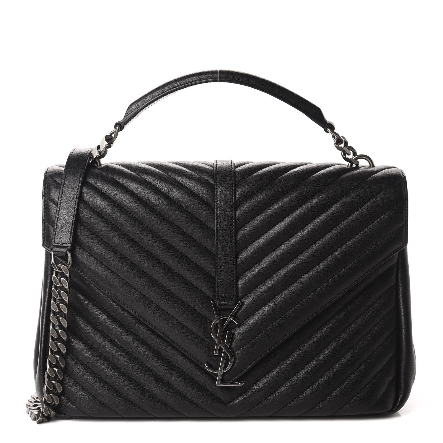 Saint Laurent Sheepskin Matelasse Chevron Monogram Large College Satchel Black 1 of 14