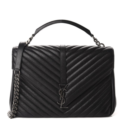 Saint Laurent Sheepskin Matelasse Chevron Monogram Large College Satchel Black 1 of 14