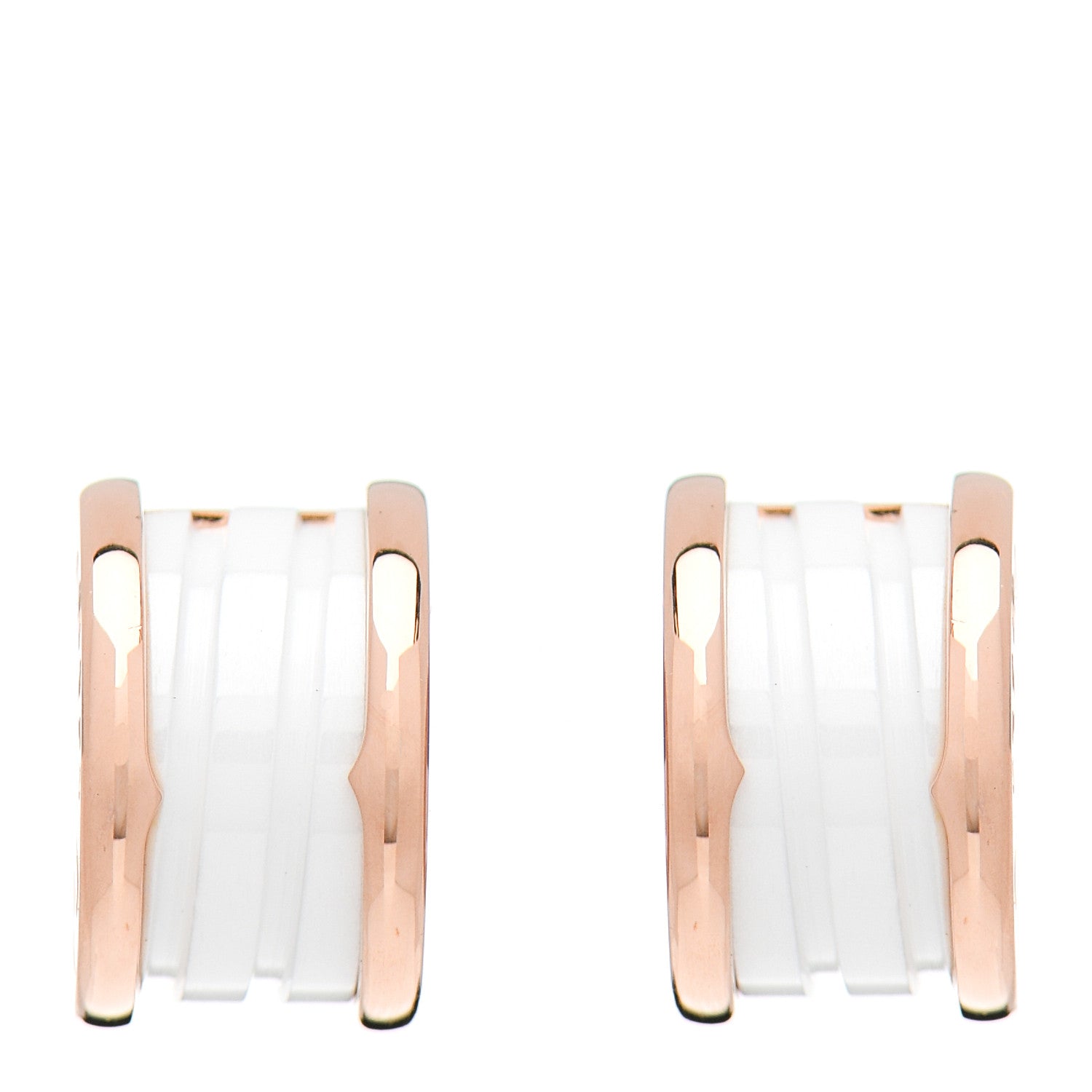 Bulgari 18K Rose Gold White Ceramic B.Zero1 Hoop Earrings 1 of 5