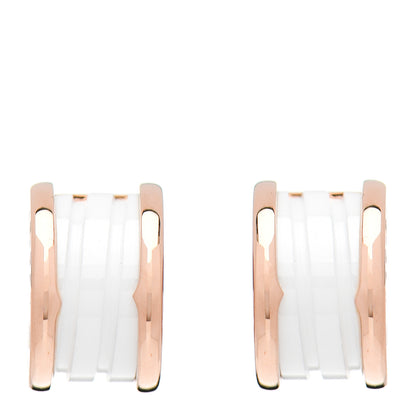 Bulgari 18K Rose Gold White Ceramic B.Zero1 Hoop Earrings 1 of 5