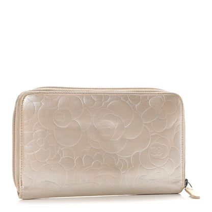 Chanel Lambskin Camellia Embossed Zip Around Organizer Wallet Light Beige 3 of 23
