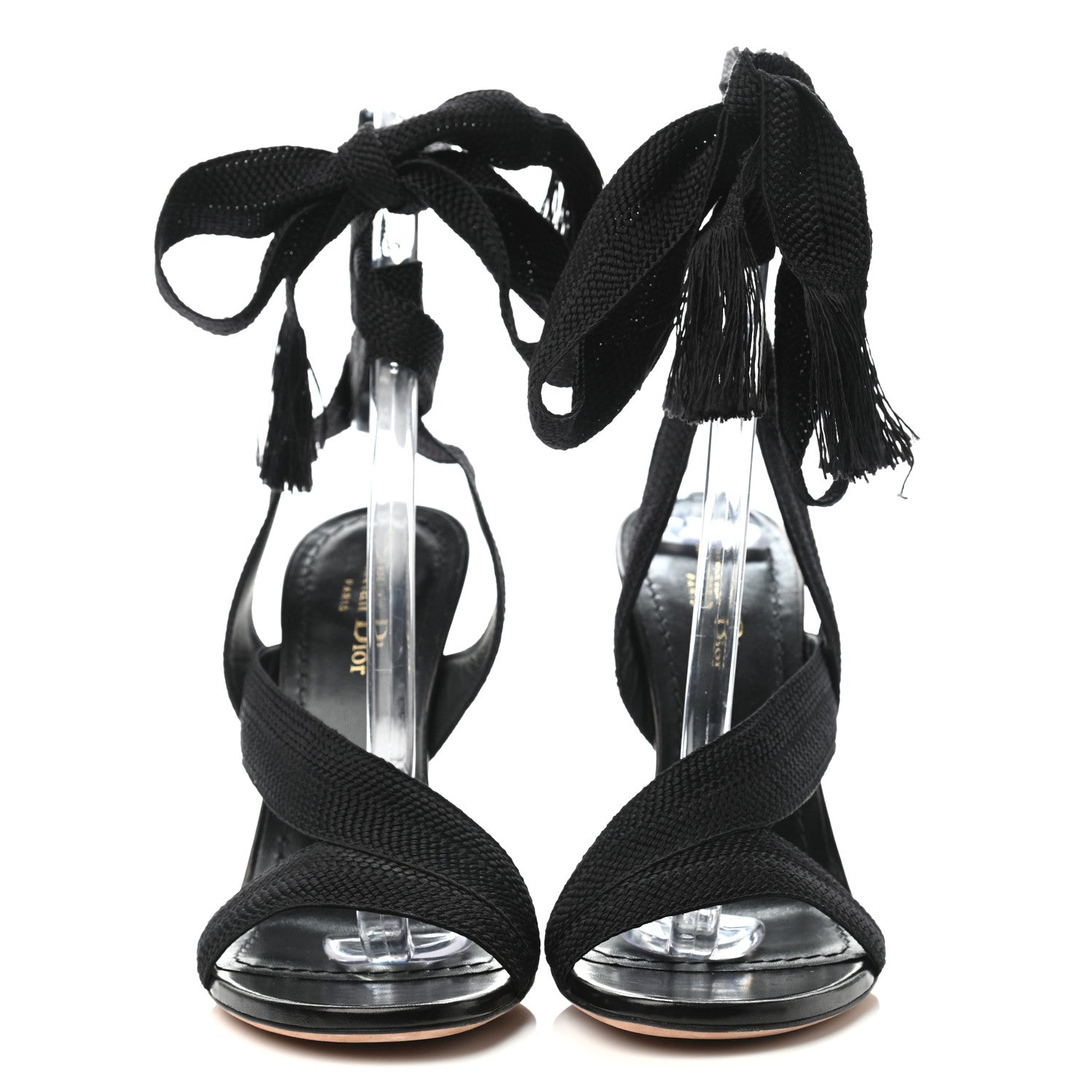 Christian Dior Canvas Ankle Wrap Sandals 39.5 Black 2 of 4