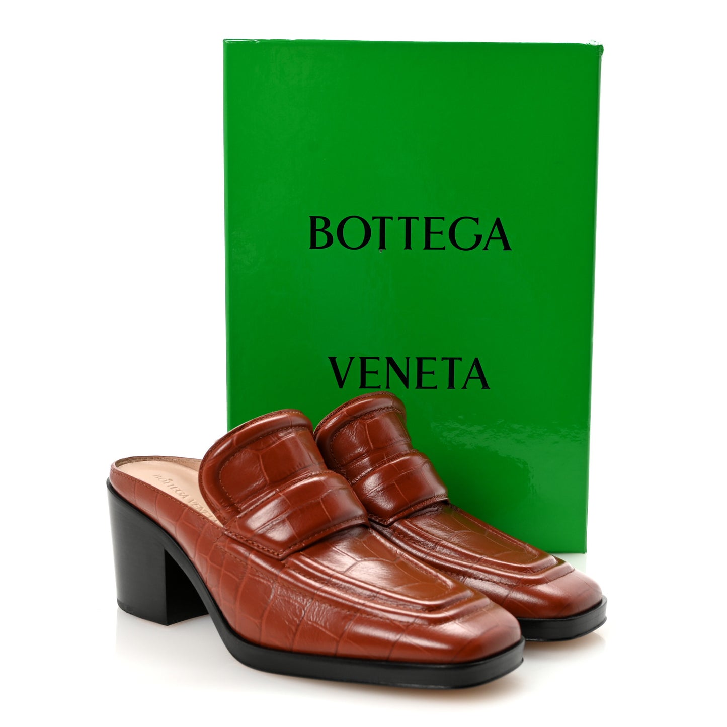 Calfskin Alligator Embossed Mules 36.5 Rust