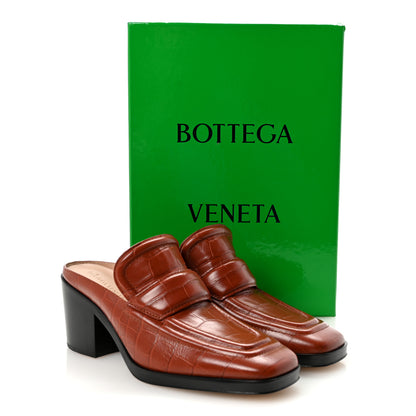 Bottega Veneta Calfskin Alligator Embossed Mules 36.5 Rust 9 of 9