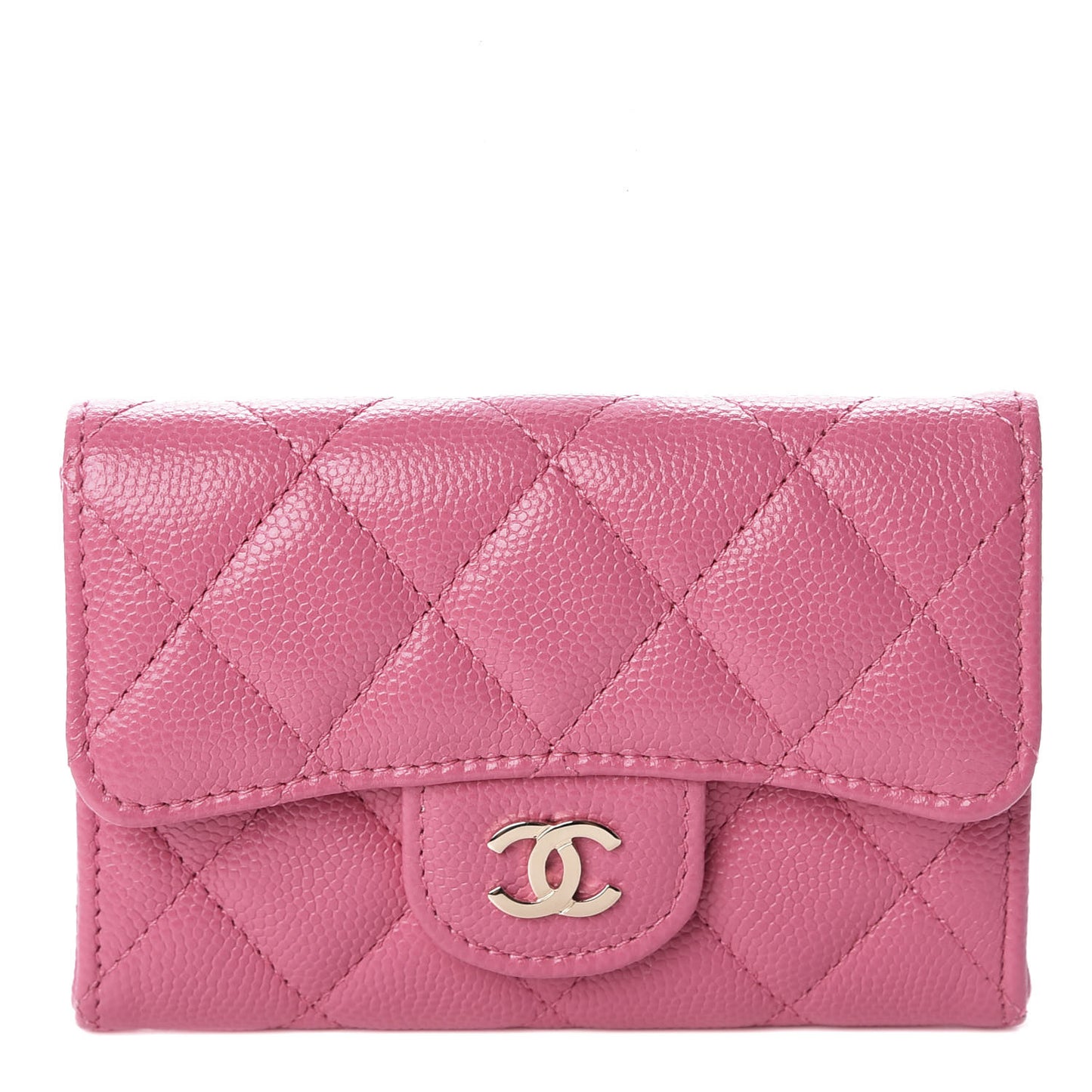 Caviar Quilted Flap Card Holder Wallet Pink