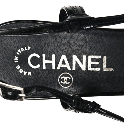 Chanel Patent Cap Toe Slingback Pumps 37 Black White 8 of 8