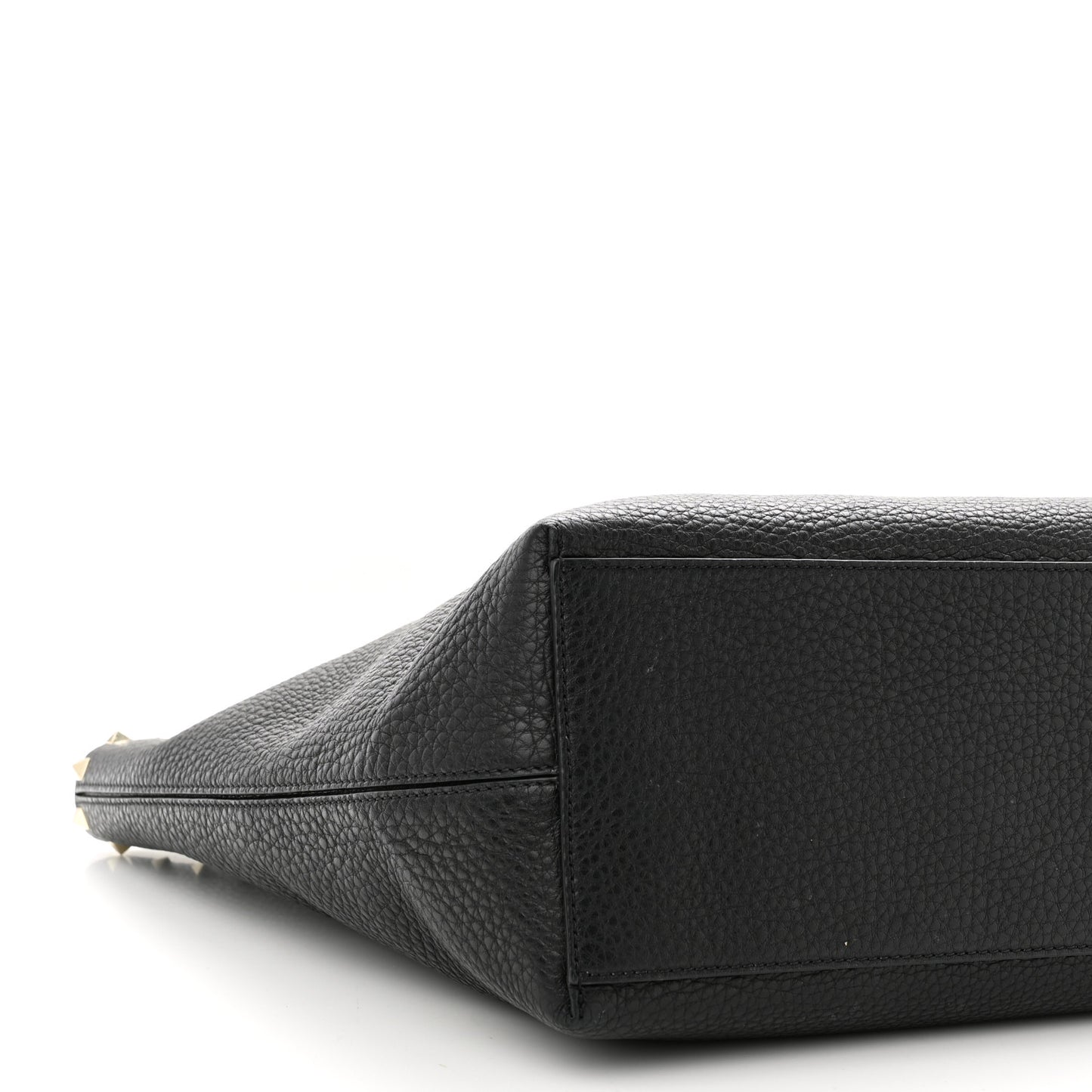 Grained Calfskin Rockstud Shoulder Tote Black