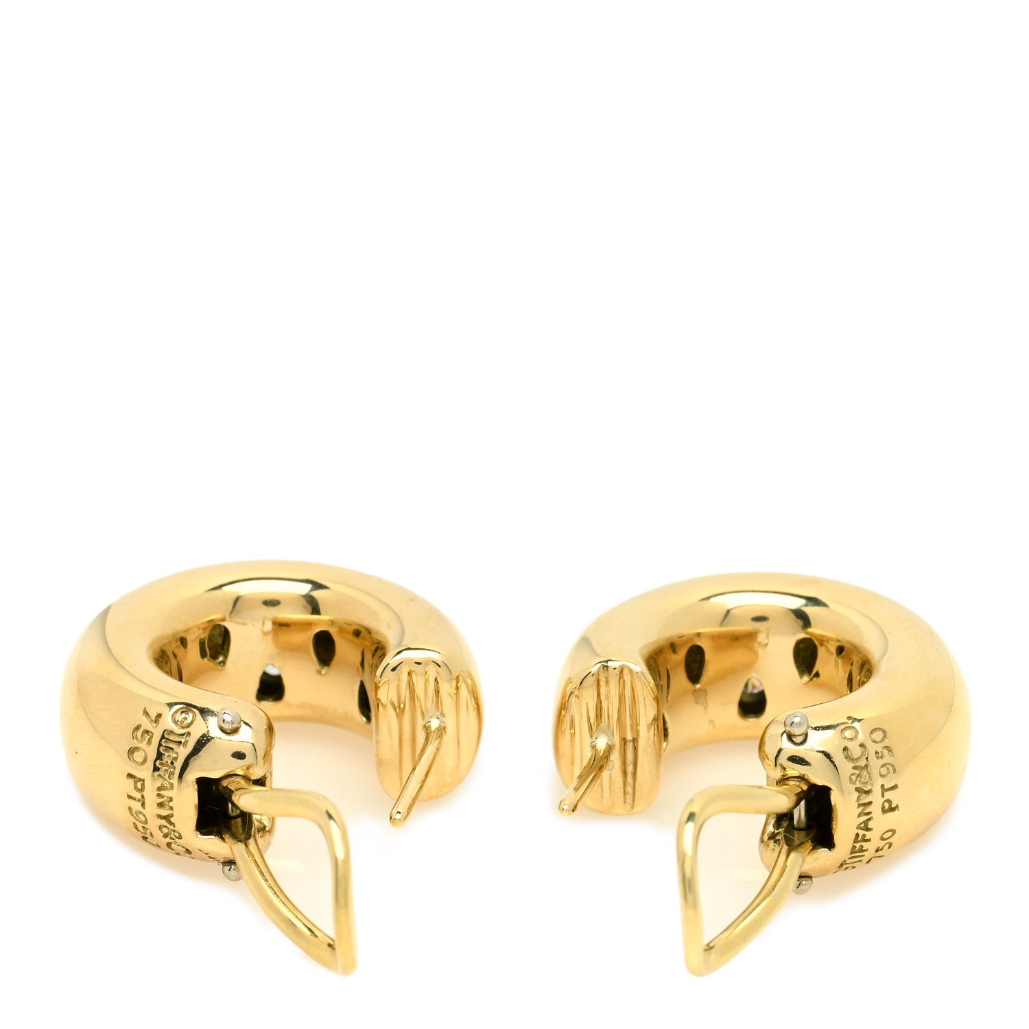 Tiffany 18K Yellow Gold Platinum Diamond Etoile Hoop Earrings 3 of 5