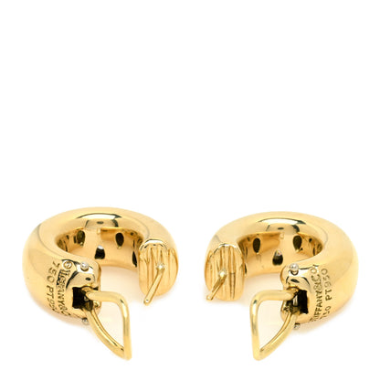 Tiffany 18K Yellow Gold Platinum Diamond Etoile Hoop Earrings 3 of 5