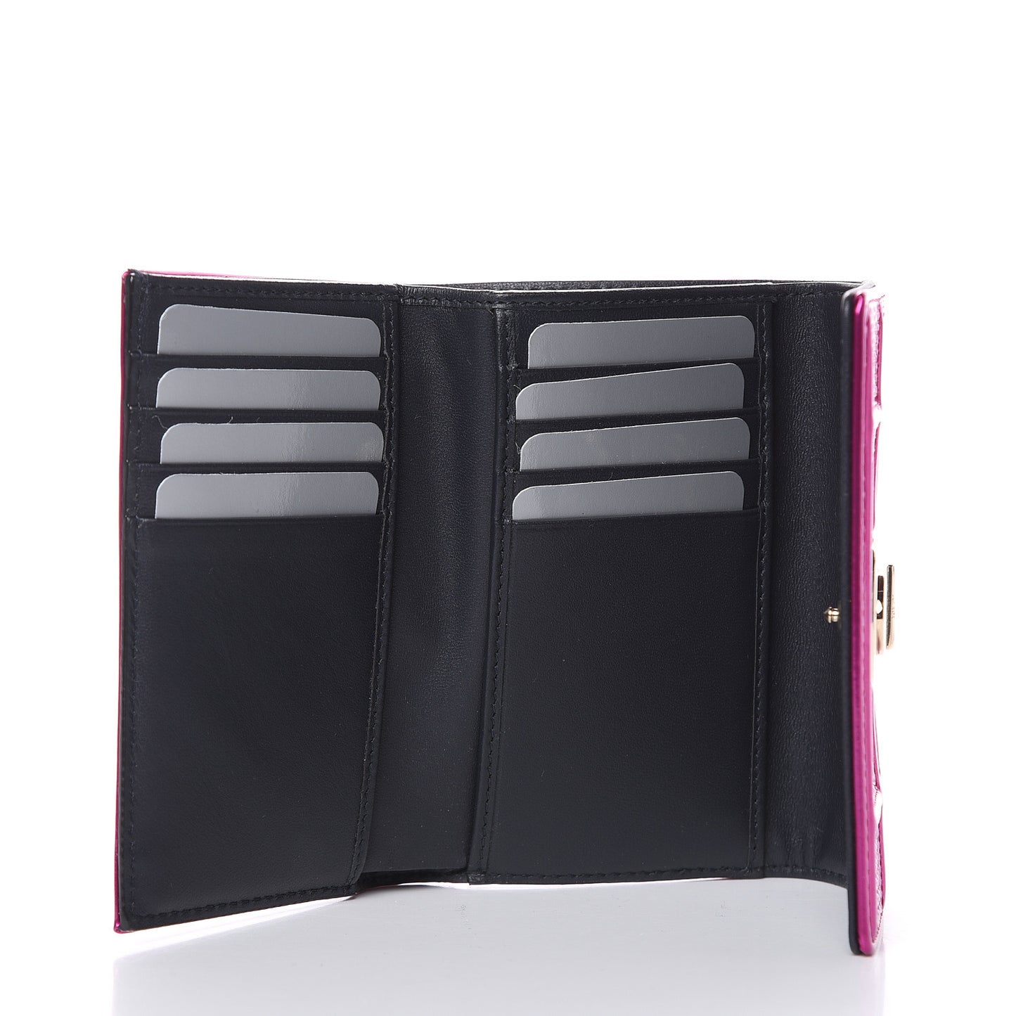 Metallic Patent Micro-Cannage Diorama Elancee Wallet Fuchsia