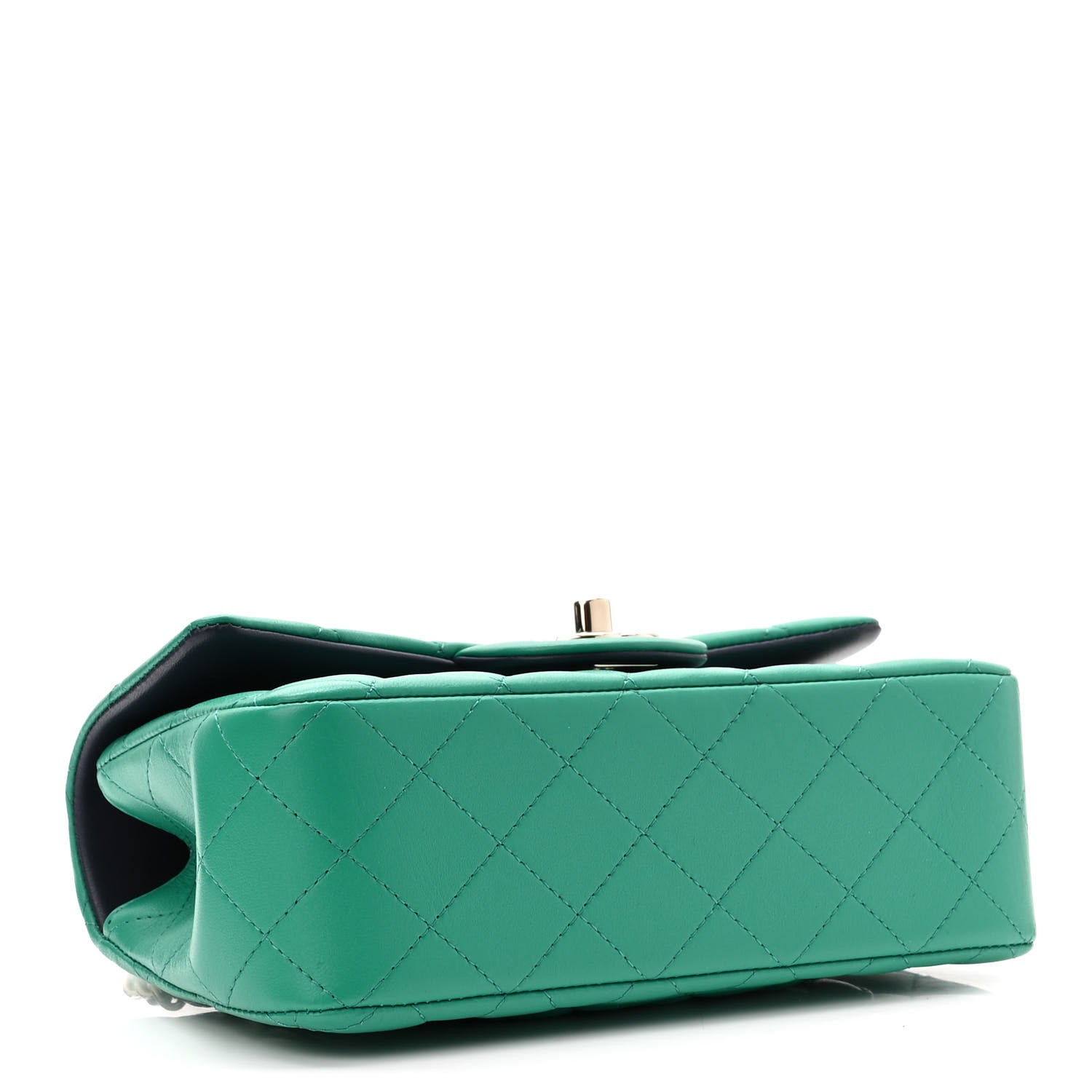 Chanel Lambskin Quilted Bi-Color Mini Top Handle Rectangular Flap Green Dark Blue 4 of 11