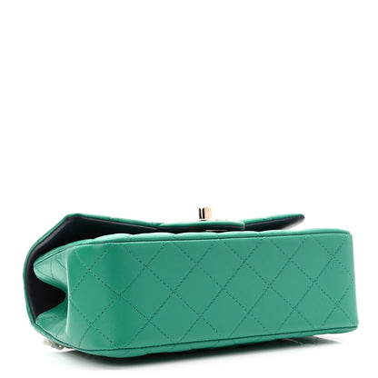 Chanel Lambskin Quilted Bi-Color Mini Top Handle Rectangular Flap Green Dark Blue 4 of 11