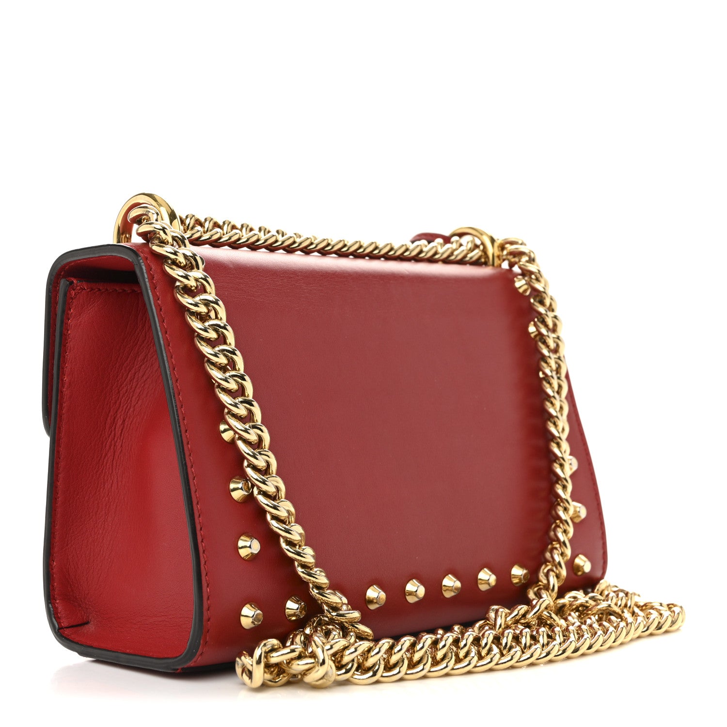 Gucci Calfskin Studded Small Padlock Shoulder Bag Hibiscus Red 3 of 15