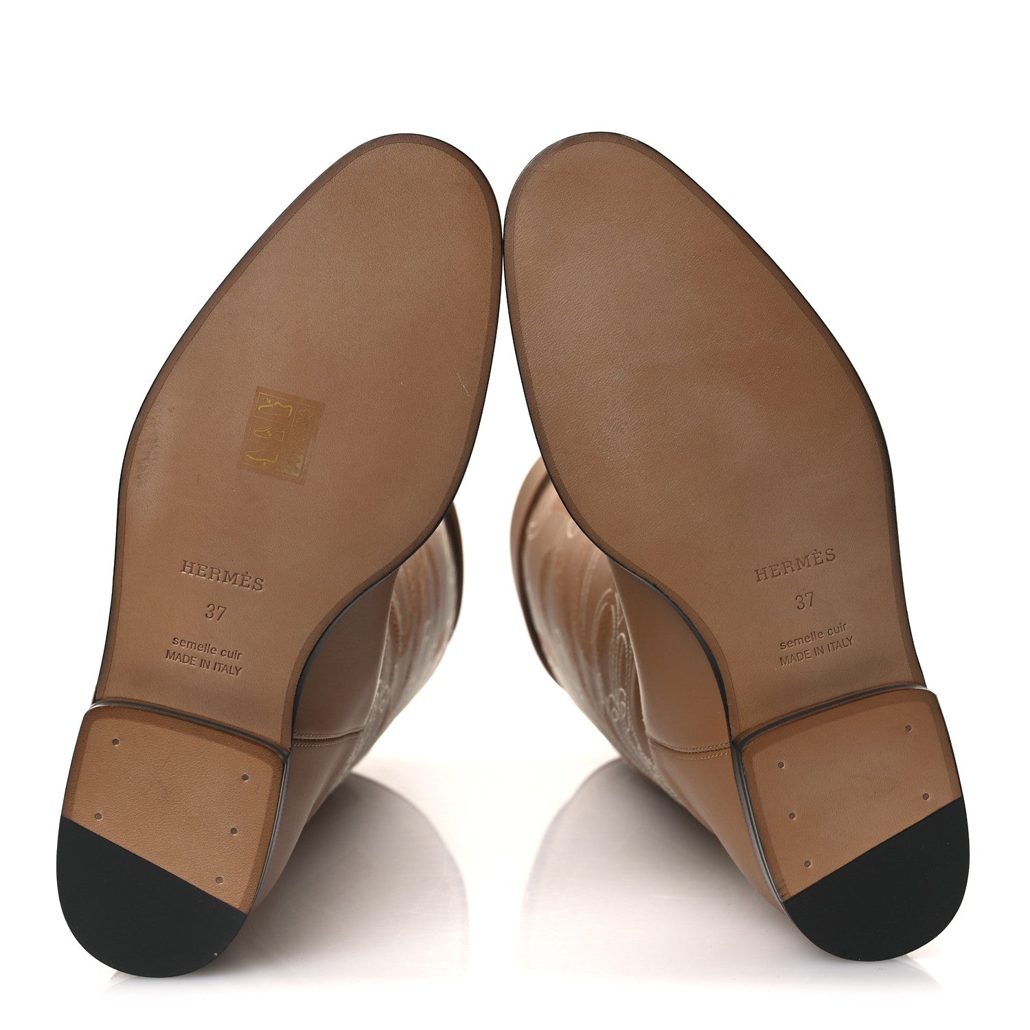 Hermes Calfskin Embroidered Kelly Panoplie Equestre Jumping Boots 37 Naturel 7 of 12
