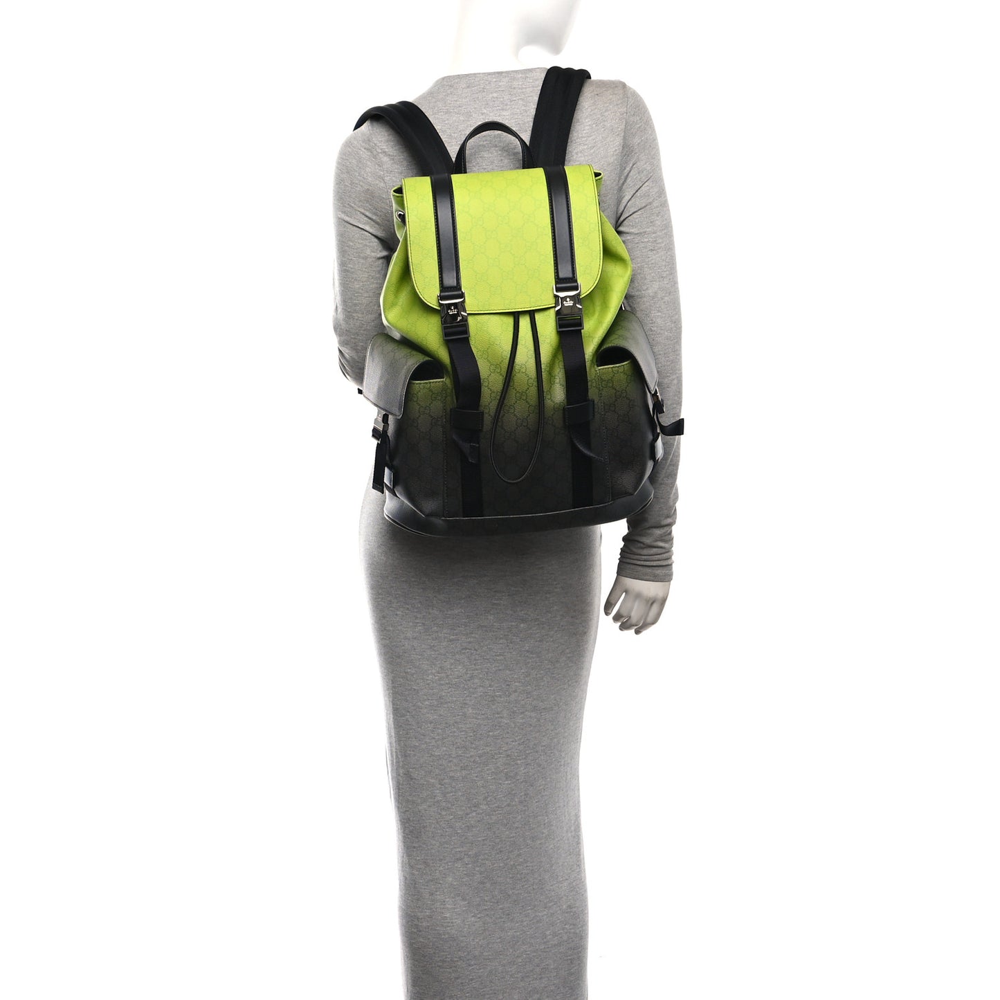 GG Supreme Monogram Large Double Buckle Backpack Green