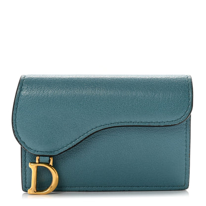 Christian Dior Goatskin Saddle Card Holder Azure Blue 1 of 8