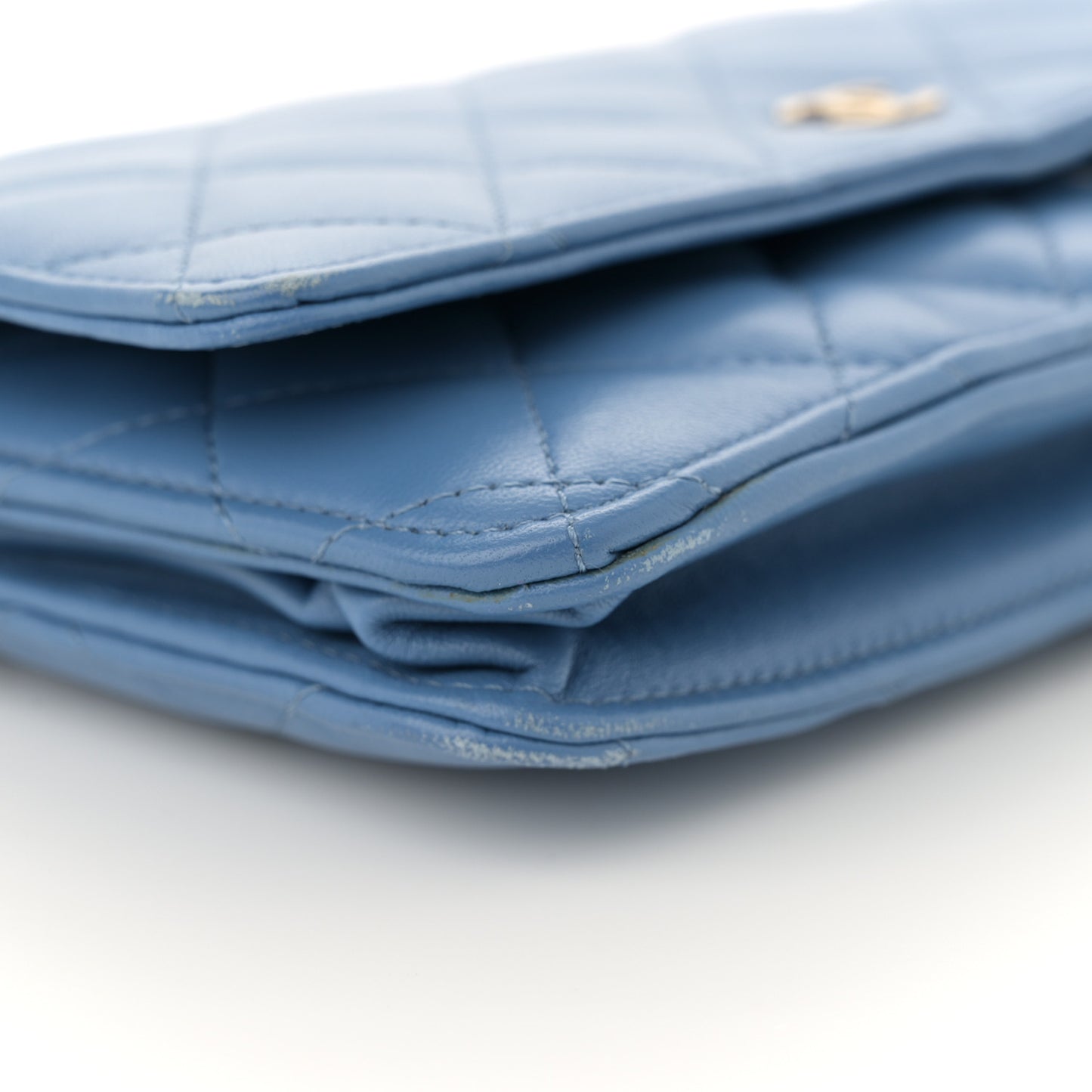 Lambskin Quilted Wallet On Chain WOC Light Blue