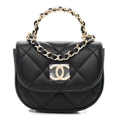 Chanel Lambskin Quilted Pearl Top Handle Clutch With Chain Black 1 of 13