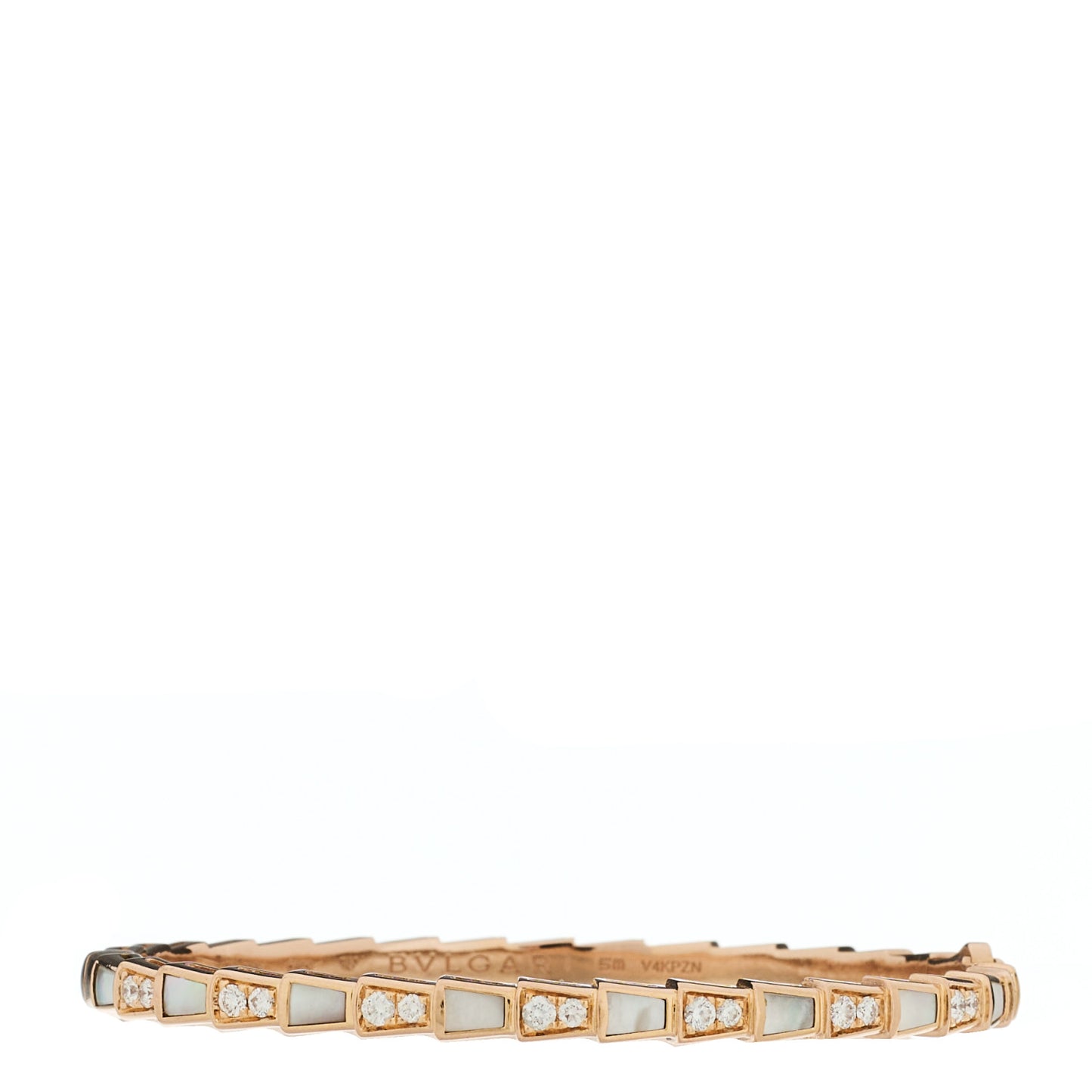 18K Rose Gold Diamond Mother of Pearl Serpenti Viper Bangle Bracelet SM