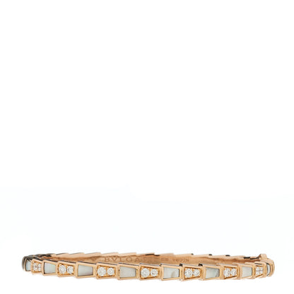 Bulgari 18K Rose Gold Diamond Mother of Pearl Serpenti Viper Bangle Bracelet SM 1 of 4