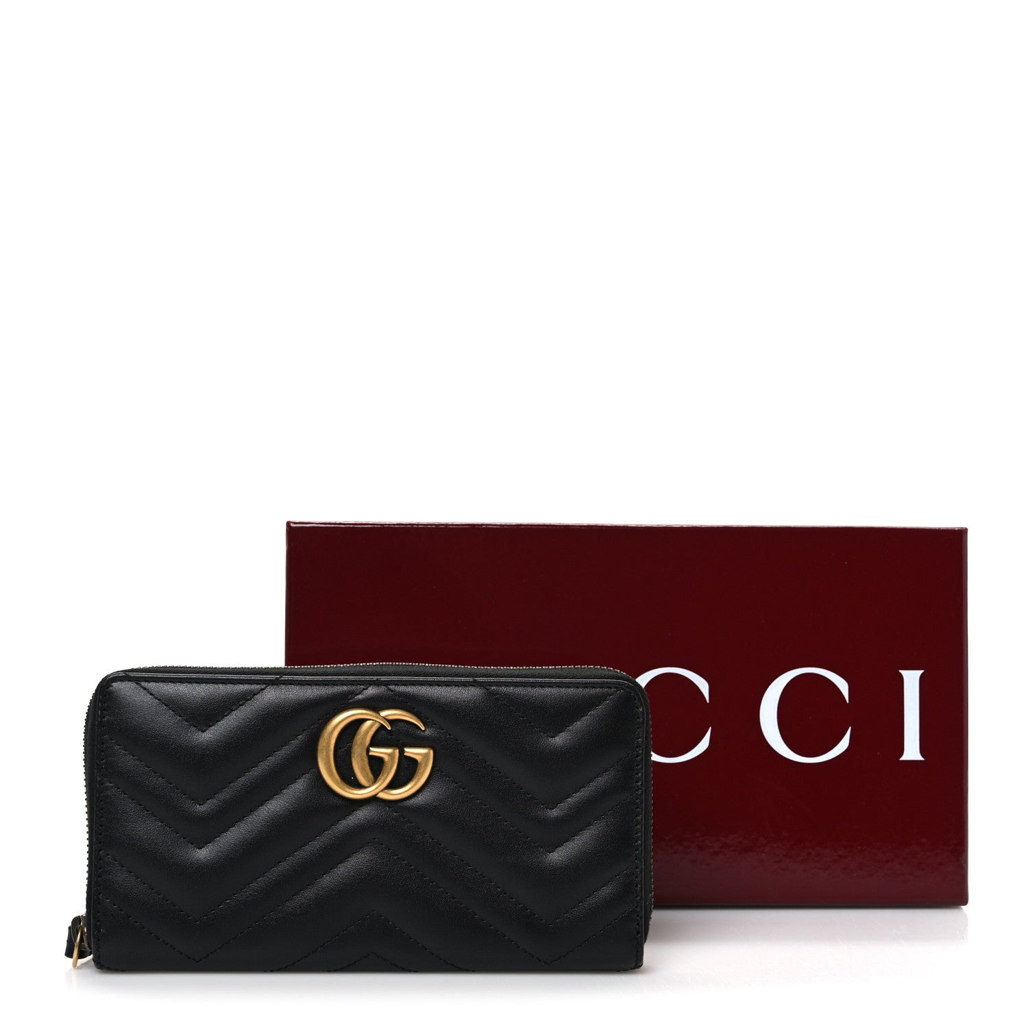 Gucci Calfskin Matelasse GG Marmont Zip Around Wallet Black Black 8 of 8
